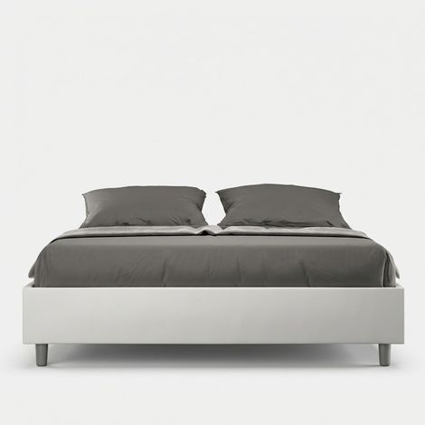 Gepolstertes Doppelbett in weißem Kunstleder 160x190 Azelia