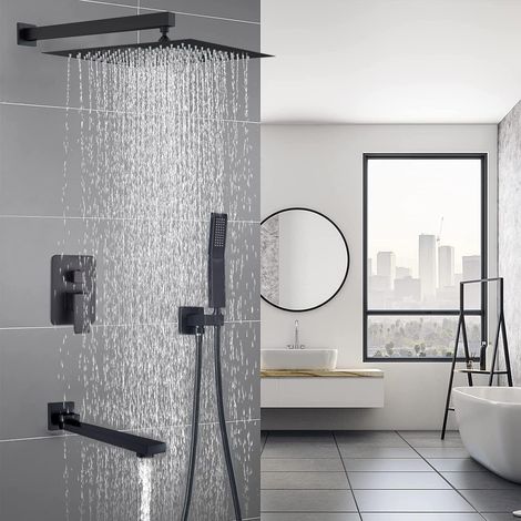 Suguword – Colonne de douche encastrée avec tête carrée 12 pouces – Acier inoxydable – Pommeau anti-calcaire – Installation facile G 1/2"