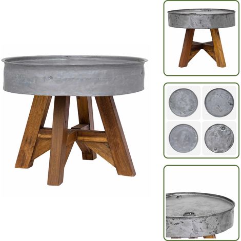 The Living Store Mesa de centro de madera reciclada mixta plateado 60x45 cm - Madera reciclada