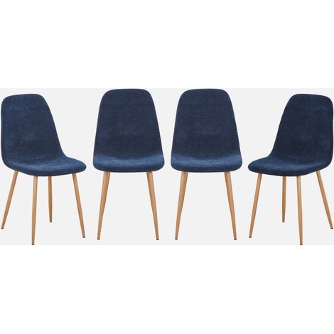 Silla de madera y tela con patas color natural, set de 4 (1/5)