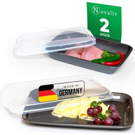 Coffret rentable Novaliv 1x plat 2x haut Anthracite Boîte à charcuterie avec couvercle transparent, boîtes de conservation pour saucisses et