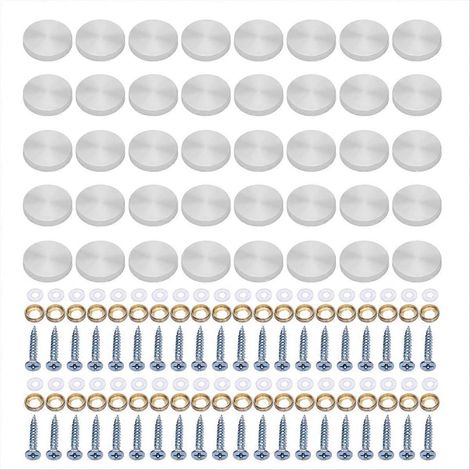 Lot de 40 vis à verre avec cache-vis en acier inoxydable, fixations décoratives pour meubles et décoration intérieure, couleur argent. (1/5)
