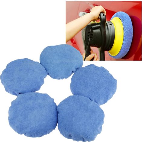 Lot de 5 bonnets de polissage pour voiture, en coton peluche bleu, 23-25 cm (9-10 pouces), housse de polissage pour polisseuse. (1/5)