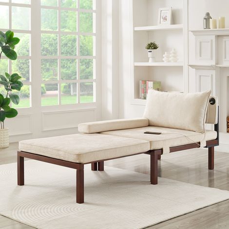 Sofá cama plegable 2 en 1 con puertos USB/Type-C, sillón extensible 1 plaza, beige (1/5)