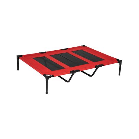 Lit surélevé pour chien, coussin pour chien, couchage pour grands chiens, en métal, couleur Oxford, rouge.