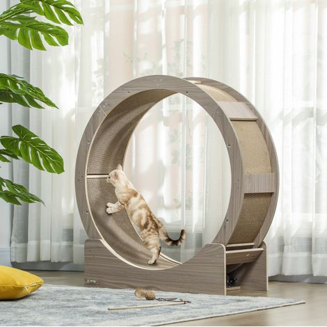 Katzen-Trainingsrad 91 cm mit Bremse und Kratzmatte, Nussbaumfarbe OKMYHOME (1/5)