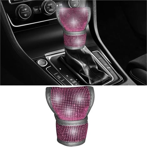 Voiture Couvercle de Levier Vitesse avec Diamant, Housse de Protection pour Levier Vitesse de Voiture avec Cristaux Brillants, Antidérapant Frein À Main Levier de Vitesse Couvre(Rose) (1/5)