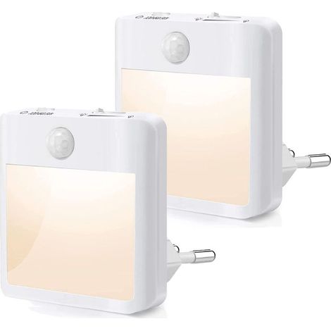 Zwei LED-Nachtlichter zum Einstecken, mit Bewegungsmelder und Dimmfunktion, warmweißes Licht 3500K, geeignet für Schlafzimmer, Flure, Küchen und Wohnzimmer [Energieklasse A] (1/4)
