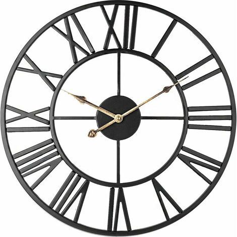 Horloge murale silencieuse vintage 50cm – Métal noir-or – Chiffres romains décoratifs – Antirouille et durable (1/5)