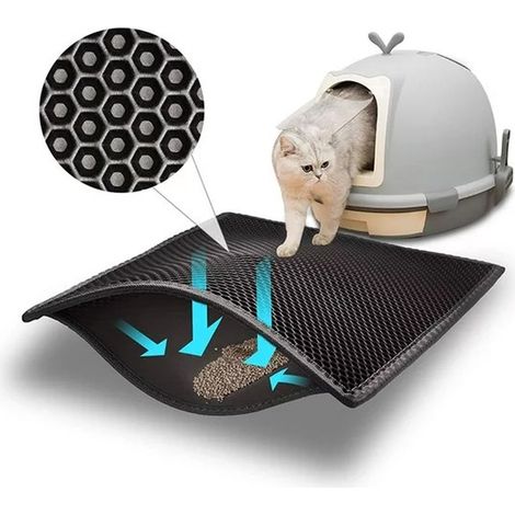 Tapis de litière double couche pour chat avec motif alvéolé - Nettoyage des pattes et protection imperméable pour chats (30 x 30 cm) (1/5)