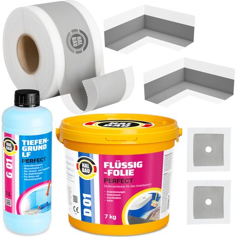 HALBAU Dichtset für Duschabdichtung Bad Abdichtung Dichtband Flüssigfolie 7kg H13 (1/5)