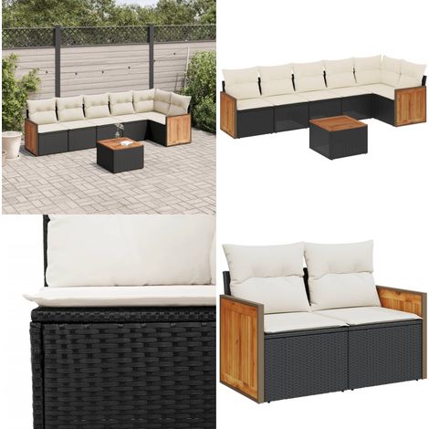 7-tlg. Garten-Sofagarnitur mit Kissen Schwarz Poly Rattan - Gartensorte - Gartenmöbelset - Outdoor Möbel - Lounge Set - Rattan Gartenmöbel - Home & Living (1/5)
