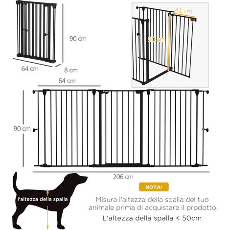 Barrière pour chien de taille moyenne à 3 panneaux (avec double système de verrouillage), 206 x 90 cm, noire (1/5)