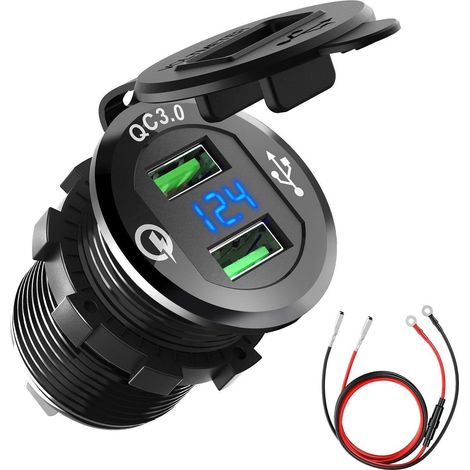 Chargeur USB Moto QC3.0 USB Prise Voiture Charge Rapide pour 12V 24V Voiture Bateau Moto SUV Camion Caravane Marine (1/5)