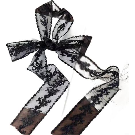 Écharpe en ruban de dentelle de style coréen pour femme avec broderie florale, nœud à cheveux en polyester pour sac à cheveux, accentuation du cou (noir) (1/5)