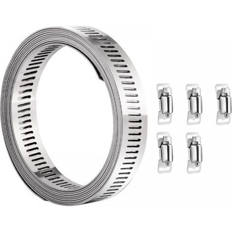 Hose clamp - stainless steel, 2m reel and 5 adjustable fasteners for hoses, radiators, fuel lines