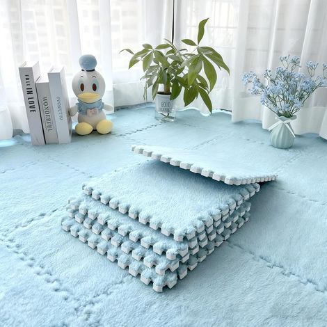 Tapis Mousse EVA - Lot de 12 - Peluche Douce - Puzzle Emboîtable - Salon Chambre Enfant - Bleu Ciel 30x30cm (1/5)