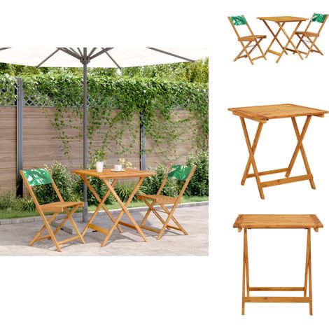3-tlg. Bistro-Set Blattmuster Stoff und Massivholz - Gartentisch - Esszimmergarnitur - Holztisch - Outdoor Möbel - Gartenstühle (1/5)