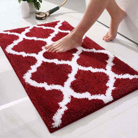Tapis de bain motif marocain – 40×60 cm, microfibre douce, absorbant, lavable machine (bordeaux)