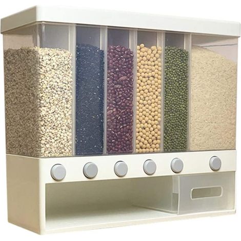 Distributeur mural de céréales 6 en 1 pour cuisine, boîte de rangement pour aliments secs, organisateur mural pour garde-manger (1/5)