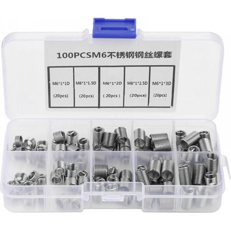 Filets Rapportés Type, 100pcs Inserts Filetés Auto-taraudeurs, M6 Insert fileté, d'inserts de filetage en fil hélicoïdal en acier inoxydable (1/5)