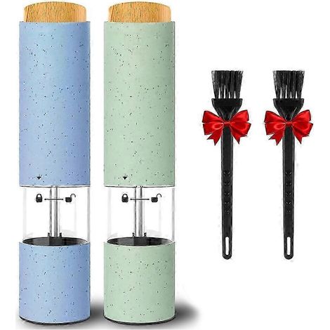 Ensemble de 2 moulins à sel et à poivre électriques, fonctionnement automatique, mouture réglable, alimenté par piles, avec lumière LED. (1/5)