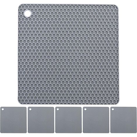 Lot de 6 dessous de plat en silicone, carrés, gris, antidérapants (1/5)