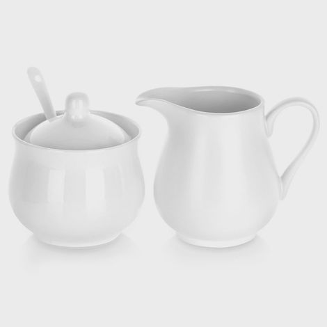 Juego de cremera y azucarero de porcelana, blanco, 3 piezas (1/5)