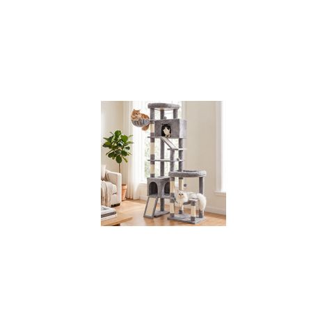Arbre à Chat XXL à 6 Niveaux avec Poteaux en Sisal et Griffoir, 105 x 45 x 202 cm, Gris (1/5)