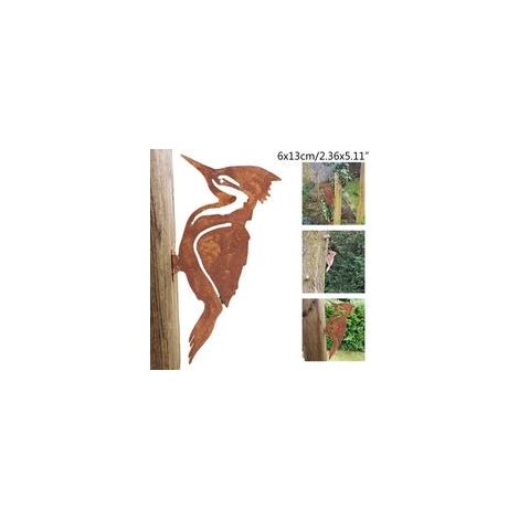 Décoration de Jardin Oiseau en Métal Rouillé Pic Oiseaux Clôture Art Extérieur Statue Décoration de Jardin Champêtre Cour Silhouette Ornement