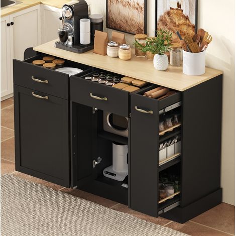Sideboard mit Müllfach und Regalen 133,5x40x86 cm MDF OKMYHOME (1/5)