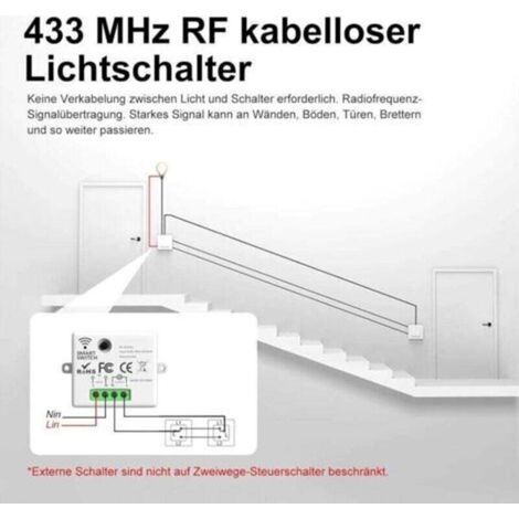 Interrupteur Sans fil, Kit interrupteur, 433Mhz Interrupteur émetteur Radio, 2200W/10A Récepteur, Interrupteur d'éclairage, Interrupteur RF et récepteur, interrupteur mural