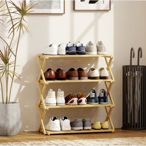 Zapatero plegable de bambú de 4 niveles, 60 x 29 x 67 cm, natural HAVRYA (1/5)