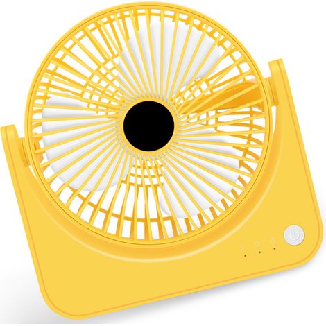 Kleiner, leiser, tragbarer USB-Tischventilator (Mini), wiederaufladbar, für Zuhause, Studentenwohnheim, Büro, gelb (1/5)