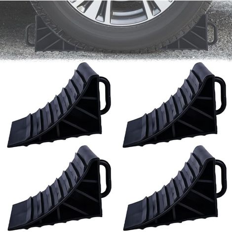 Lot de 4 cales de roue avec poignée, 180 x 90 x 110 mm - Cales de frein en plastique - Cales de roue pour remorque, cale de frein pour voiture, caravane, camping-car (noir)