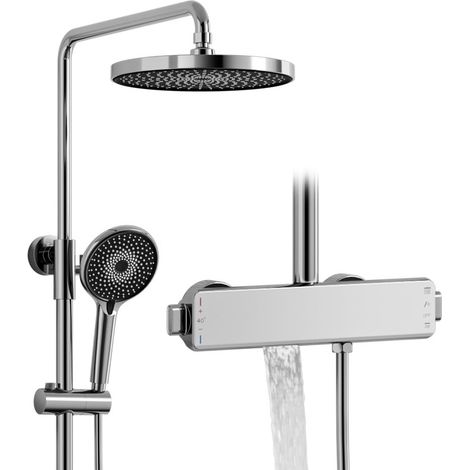 Columna de Ducha, Cabezal Lluvia 260 mm, Sistema de Ducha con Grifo Columna de Ducha con Termostático,Alcachofa 3 Modos,Grifo de Bañera Cascada,Miscelador de Ducha en Latón,Barra Ducha (1/5)