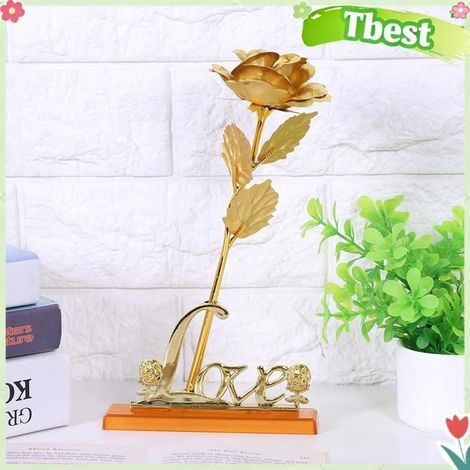 Tbest Rose de feuille d’or 24K Gold Foil Flower Artificial Rose Valentine Day Romantic Gift For Home Table linge stabilisee Or (1/4)