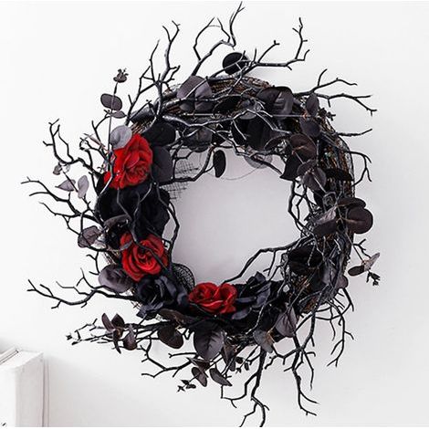 Guirlande Halloween - Couronne Décorative avec Corbeau et Lumières Violettes - Fonctionne sur Piles - Paillettes Noires - 40 cm - Pour Porte d'Entrée Intérieur Extérieur (1/5)