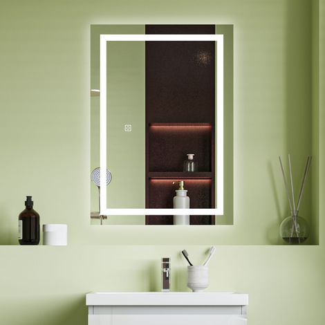 700X500MM 3 Colour LED Copper-free Silver Mirror,Anti-fog,Infinitely Dimmable,Power Failure Memory,Touch Wall Wwitch