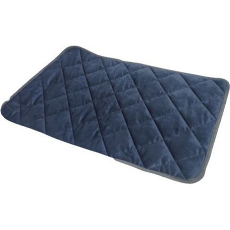 Coussin chauffant électrique pour animaux - 58 x 88 cm - Bleu foncé avec bordure grise, sécurité, lavable (1/5)