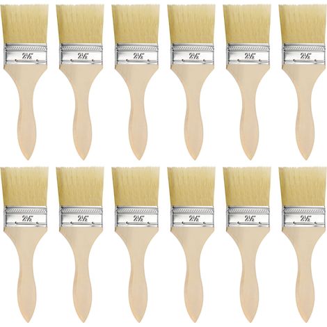 12 Piece Wall Painting Brush Set - Brush Head 6cm & Total Brush Size 19.5cm - Flat Brush for Painting on Chips, Silicone, Chalk, Stains, Paints, Glues (1/4)