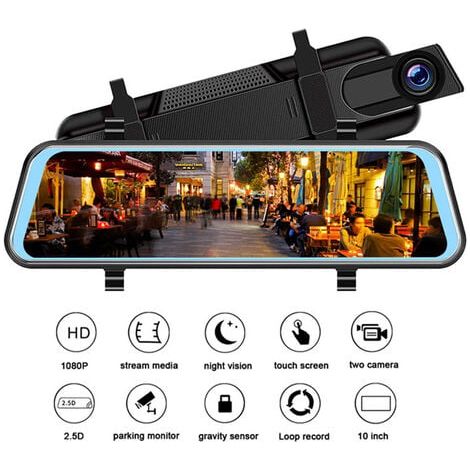 Dashcam Rétroviseur, Écran Tactile 10" Avant et Arrière Camera Voiture, avec Vision Nocturne, Double Angle de 170°, Capteur G, Surveillance du Parking et GPS Camera Embarquée Voiture (1/5)