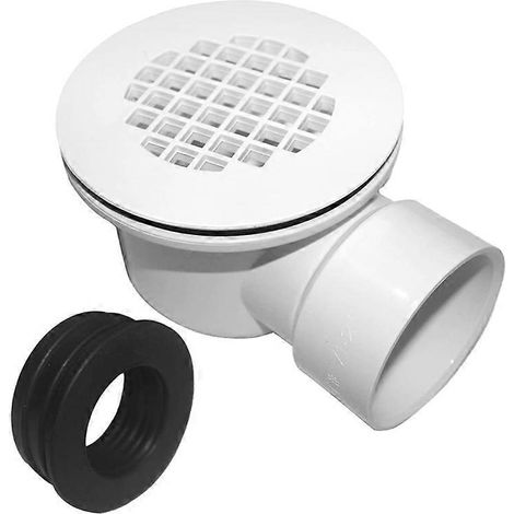 Bonde de receveur de douche extra-plate avec crépine perforée et sortie latérale blanche (1/5)