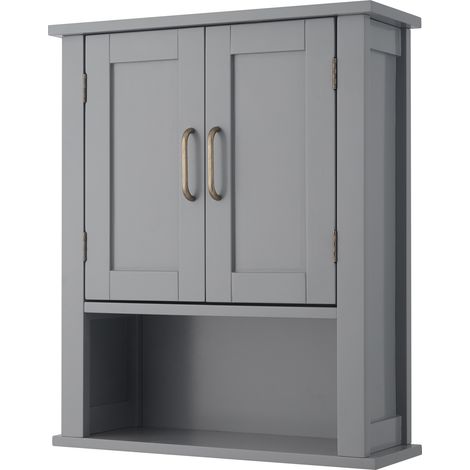 Teamson Home Mercer Holz Badezimmermöbel Wand Medizinschrank Mit Offenem Regal Grau EHF-F0019 (1/5)