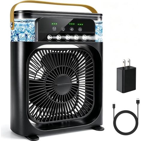 Condizionatore d'aria portatile con ventilatore，condizionatore/ventilatore personale da 600 ml per camera da letto，ufficio e campeggio (nero) (1/5)