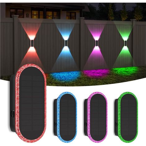 Applique murale solaire d'extérieur, lampes solaires d'extérieur, 4 pièces Led d'éclairage de jardin, RGB 7 couleurs Lampe solaire étanche pour clôture mur terrasse jardin balcon décoration (1/5)