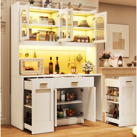 Haut meuble de cuisine 120x40x187 cm en MDF blanc, avec rangement, pour cuisine moderne FloraGrace (1/5)