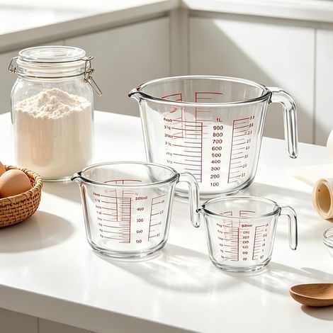 Lot de 3 Verre Doseur, 250 ML 500 ML 1000 ML avec Poignée et 4 Graduations (1/5)