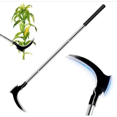 Faux de jardin multifonction double tranchant, manche modulable en acier inoxydable, outil de coupe pour mauvaises herbes et végétaux (1/3)