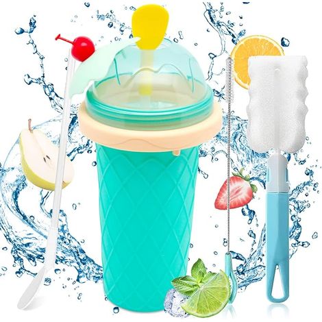 Slushy Cup, Slush Ice Maker, Homemade Smoothie Cup, Smoothie Pinch Ice Cup, Frozen Drink Cup, With 2 in 1 Straw and Spoon Brush, DIY Homemade Smoothie Cups for Kids and Family (1/5)